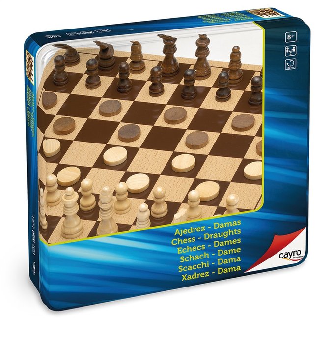 JUEGO DE MESA AJEDREZ DAMAS DE MADERA METAL BOX | JUGUETES CAYRO S,L | 1 UNIDAD | 8422878707515 Imagen principal del producto