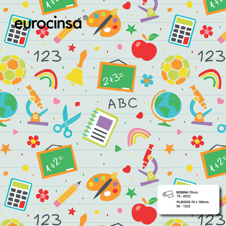 PAPEL REGALO BOBINA 62CM ESCOLAR TODO AÑO | EUROCINSA | 1 UNIDAD | 8422917751295