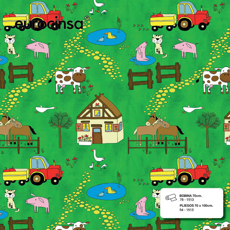 PAPEL REGALO BOBINA 62CM INFANTIL GRANJA | EUROCINSA | 1 UNIDAD | 8422917751455