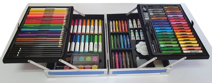 Maletín de aluminio Junior Art Studio 132 piezas Marca Michel Papeles Especiales