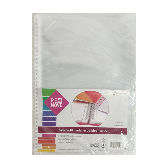 Pack 10 fundas extraíbles remove a4 polipropileno cristal