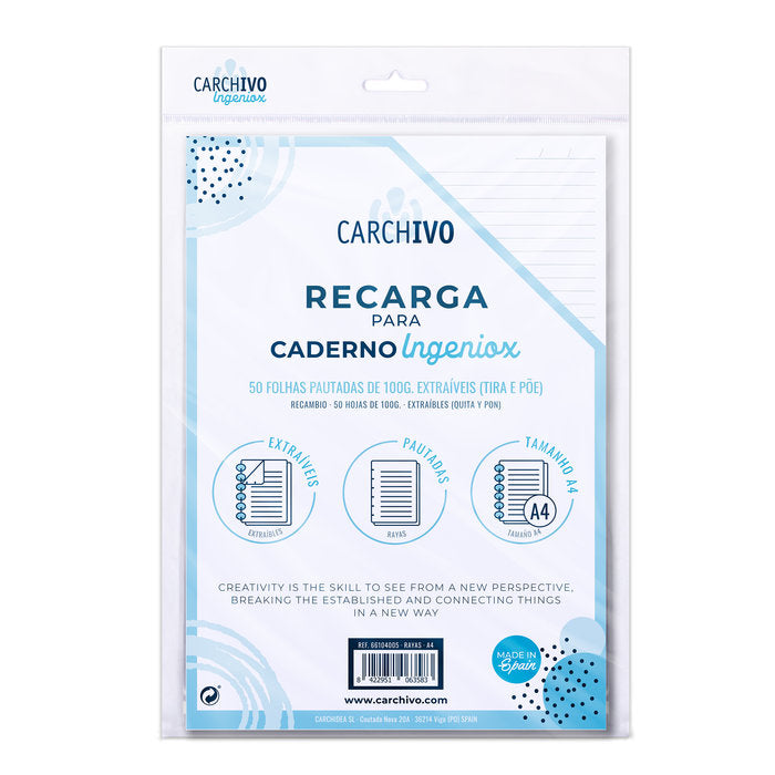 RECAMBIO BLOC INGENIOX A4 50H PAUTA 7MM | 1 UNIDADES | (CARCHIDEA, S,L,)