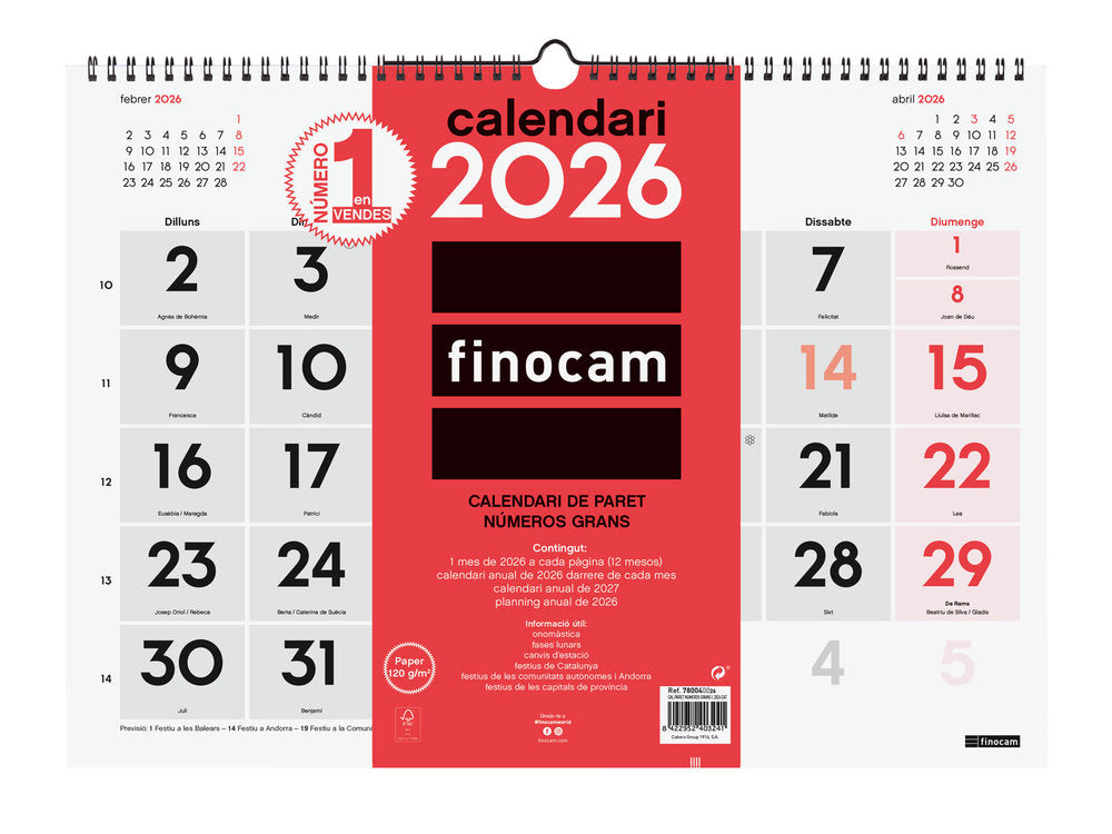 (cat) Calendario Pared 2026 Numeros Grandes 43x31 Catalan Imagen principal del producto
