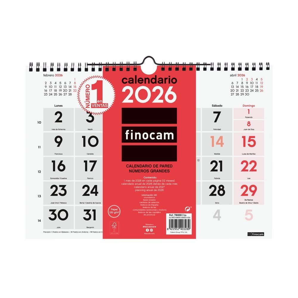 Calendario Pared 2026 Numeros Grandes M 30x21 Imagen principal del producto