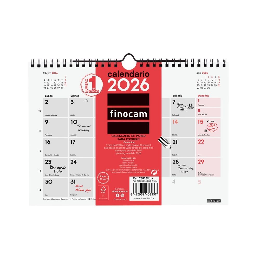 Calendario Pared 2026 Escribir S Imagen principal del producto