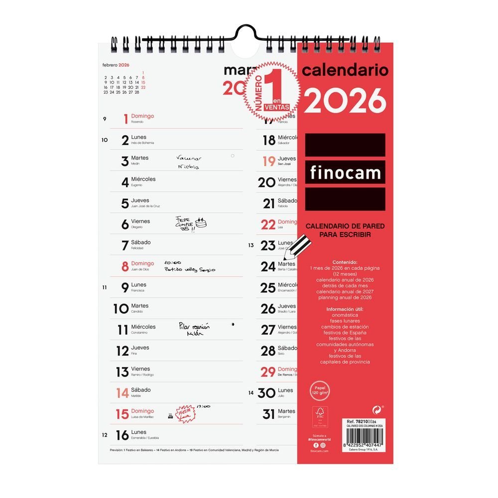 Calendario Pared 2026 Dos Columnas M Imagen principal del producto