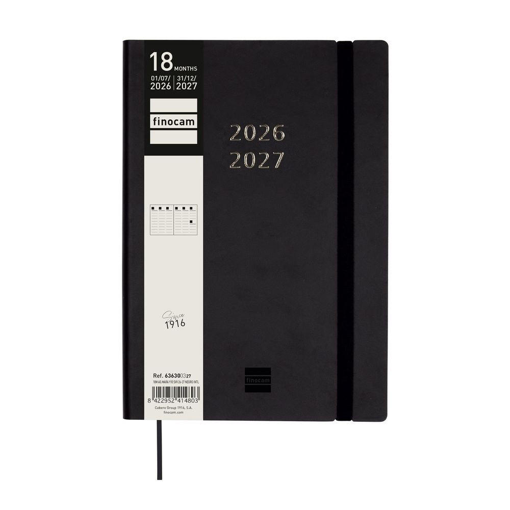 Agenda Anual Finocam 18 Meses Semana Vista Negro