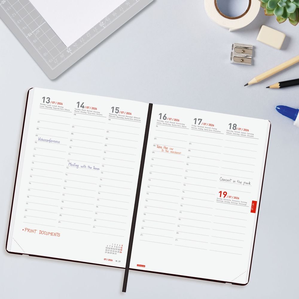 Agenda Anual Finocam 18 Meses Semana Vista Negro