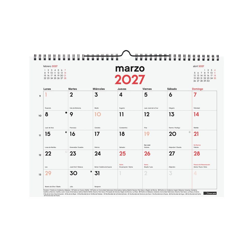 Calendario Anual 16 Meses Pared L 26-27 Finocam