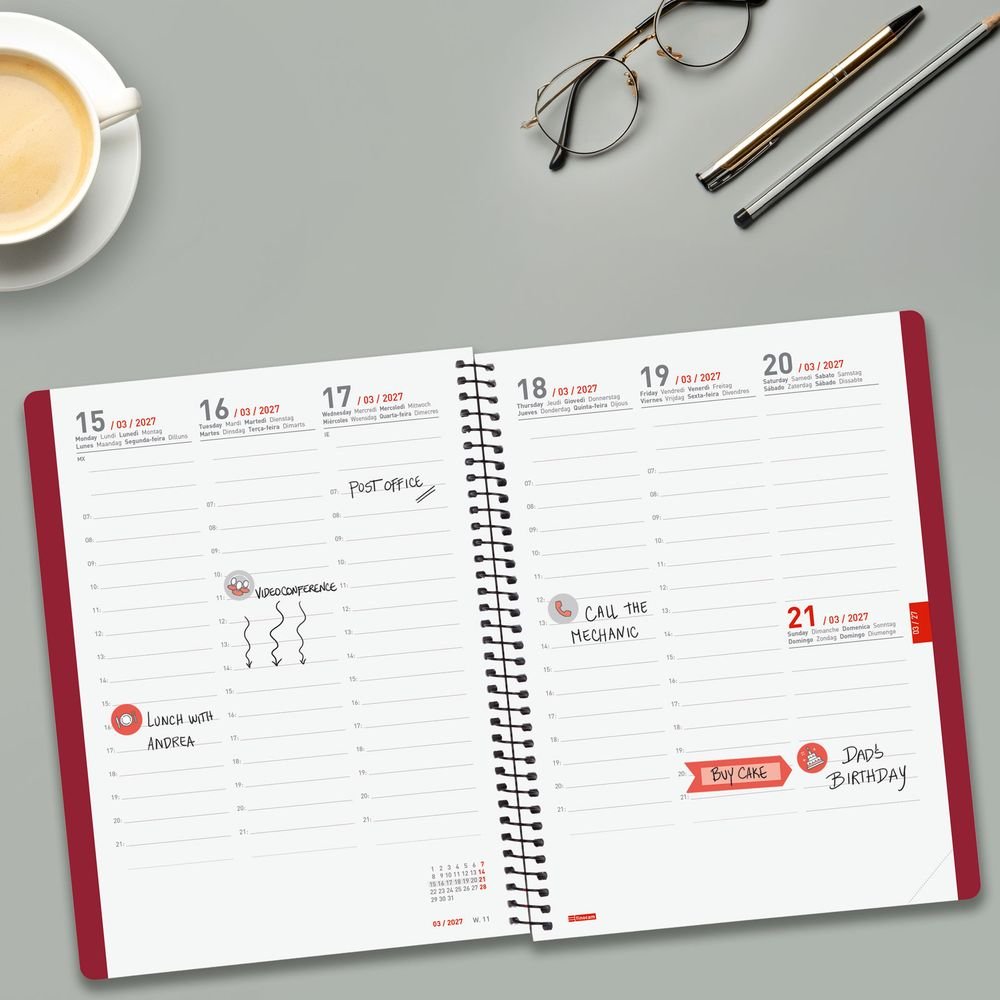 Agenda Anual 16 Meses Ikon E10 Finocam Burdeos