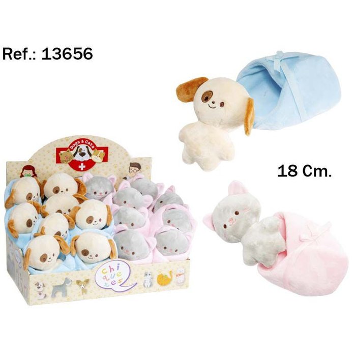 EXPOSITOR 16 PERROS Y GATOS MANTITA 18CM | PELUCHES ARTESANIA BEATRIZ | ENVASE 16 UDS. UNIDAD | 8423143136566