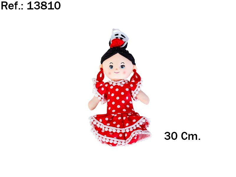 Muñeca Trapo Gitana Lunares Blanco 30 cm PELUCHES ARTESANIA BEATRIZ