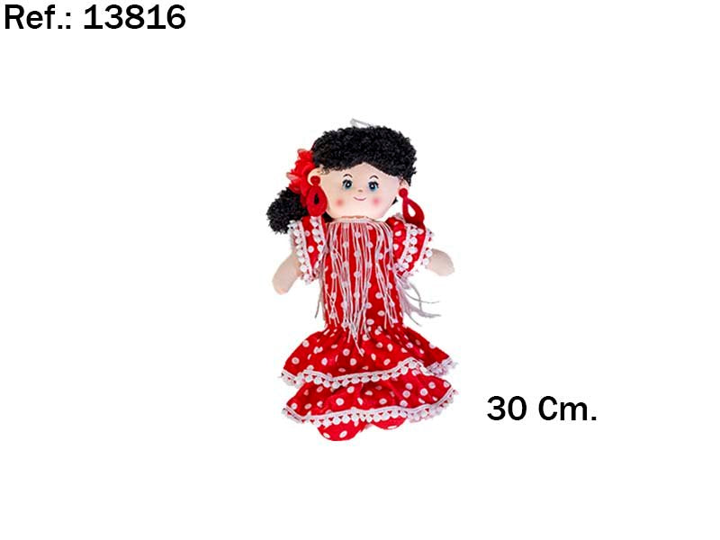 MUÑECA TRAPO GITANA RIZOS LUNARES BLANCO 30CM | PELUCHES ARTESANIA BEATRIZ | 1 UNIDAD | 8423143138164