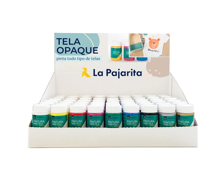 ✅ EXPOSITOR 54 PINTURA TEXTIL LA PAJARITA 35 ML OPACO 9 COLOR - 54 UNIDADES Imagen principal del producto