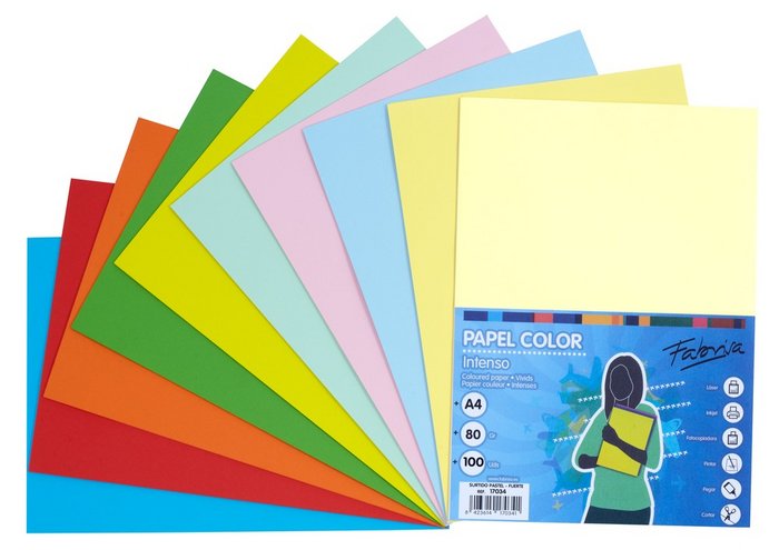 Papel A4 80 g 100H Colores Fuertes y Pastel Surtidos Fabrisa