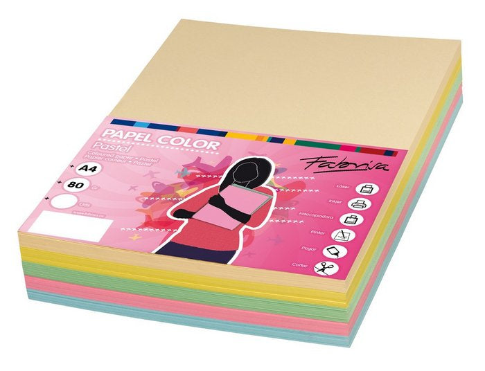 Papel 80 g A4 Colores Pasteles FabrisA Pack 500 Hojas