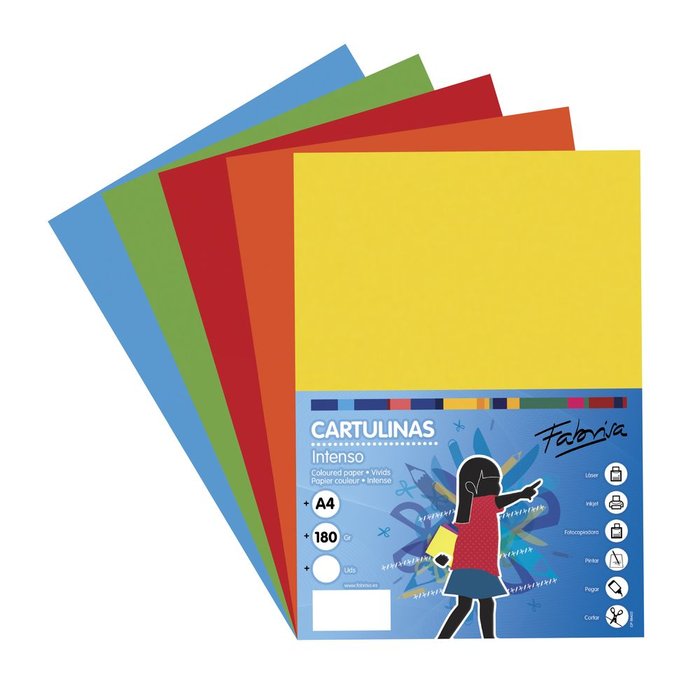 Cartulina 180 g A4 50 hojas colores fuertes surtidos Fabrisa