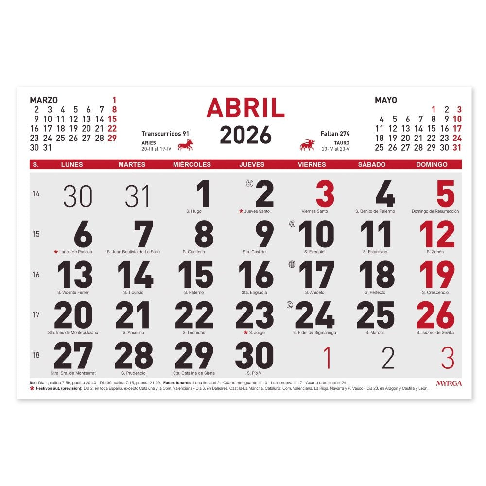Calendario Mensual 2026 MYRGA en Blanco Imagen principal del producto