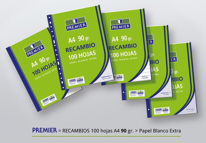 Recambio A4 100h 4 taladros 90g cuad.5x5 c/m PREMIER