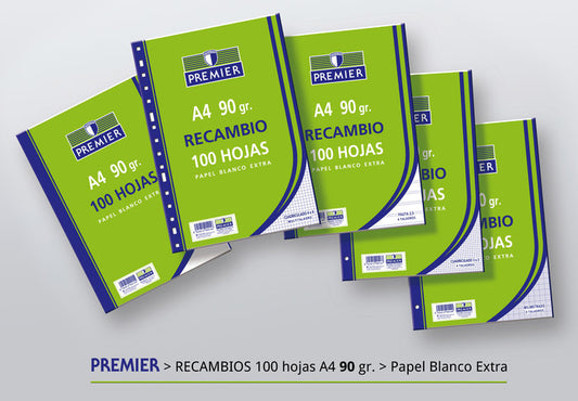 RECAMBIO A4 100H 90GR CUADRO 3MM 4 TALADROS PREMIER MARGEN | 1 UNIDADES | (MANIPULADOS ZORRILLA)