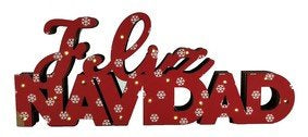 ADORNO FELIZ NAVIDAD NIEVE MADERA ROJO CON LUZ | BELENES PUIG S,L, | 1 UNIDAD | 8425158100518 Imagen principal del producto
