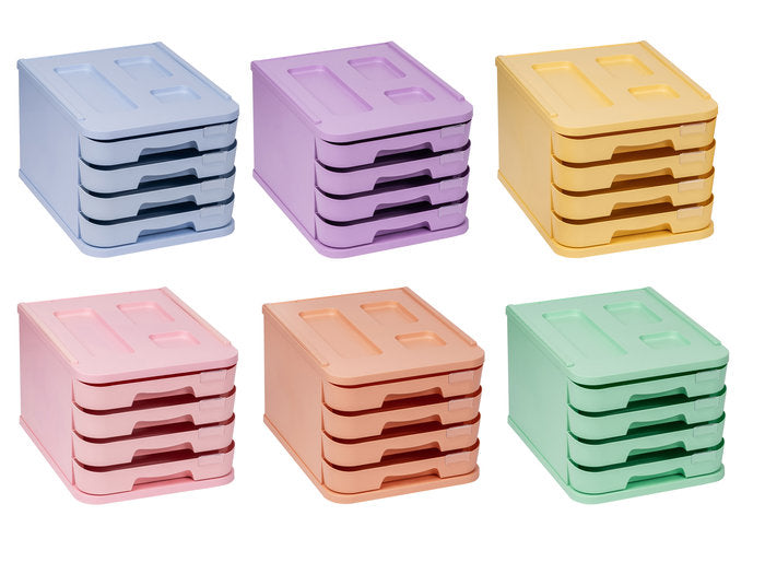 ORGANIZADOR 4 CAJONES DE 5CM CON PORTAETIQUETAS AZUL PASTEL | 1 UNIDADES | (FAIBO)