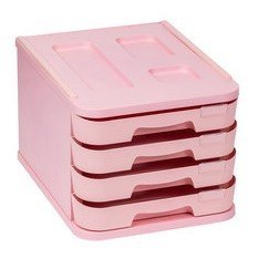 ORGANIZADOR 4 CAJONES DE 5CM CON PORTAETIQUETAS ROSA PASTEL | 1 UNIDADES | (FAIBO)