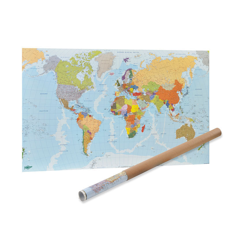 Mapa Mural Planisferio Plastificado Enrollado 83x138 cm FAIBO Pizzarras Imagen principal del producto