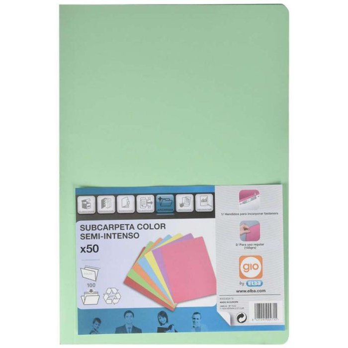 SUBCARPETA FOLIO ELBA 185GR VERDE | 50 UNIDADES | (GIO) Imagen principal del producto