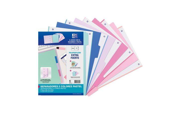SEPARADORES OXFORD PP 500 MICRAS A4 5 POSICIONES PASTEL | 1 UNIDADES | (OXFORD)