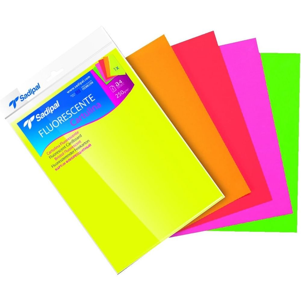 Cartulina fluor A4 250 g Blister 5 colores surtidos SADIPAL