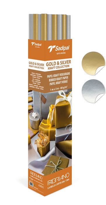 Expositor 25 Rollos Papel Kraft Oro y Plata Sadipal Imagen principal del producto