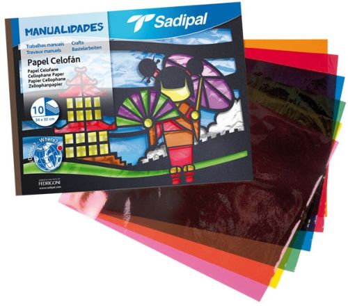 Bloc manualidades 10 hojas papel celofan transparente 30 g. 32x24cm colores surtidos