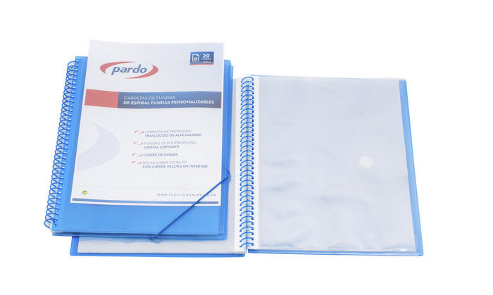 CARPETA 20 FUNDAS ESPIRAL GOMA PERSONALIZABLE AZUL | 1 UNIDADES | (PARDO)