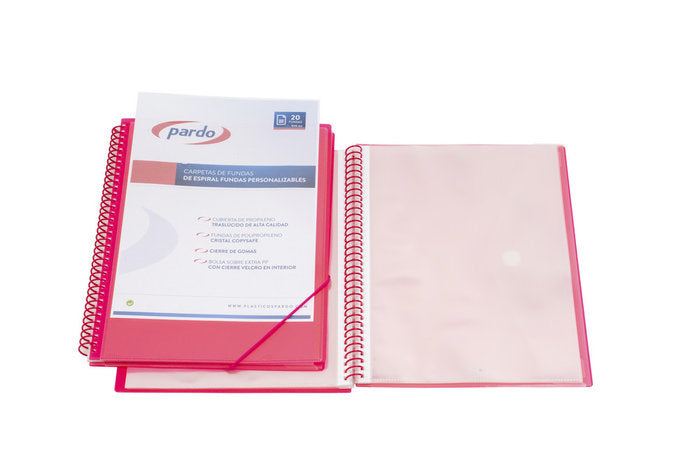 CARPETA 30 FUNDAS ESPIRAL GOMA PERSONALIZABLE ROJA | 1 UNIDADES | (PARDO)