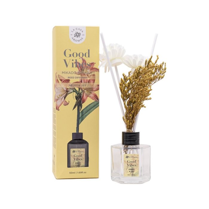 EXPOSITOR 8 MIKADO NICE BOUQUET GOOD VIBES 50ML | CASA AROMAS/FLOR DE MAYO | ENVASE 8 UDS. UNIDAD | 18428390061453 Imagen principal del producto