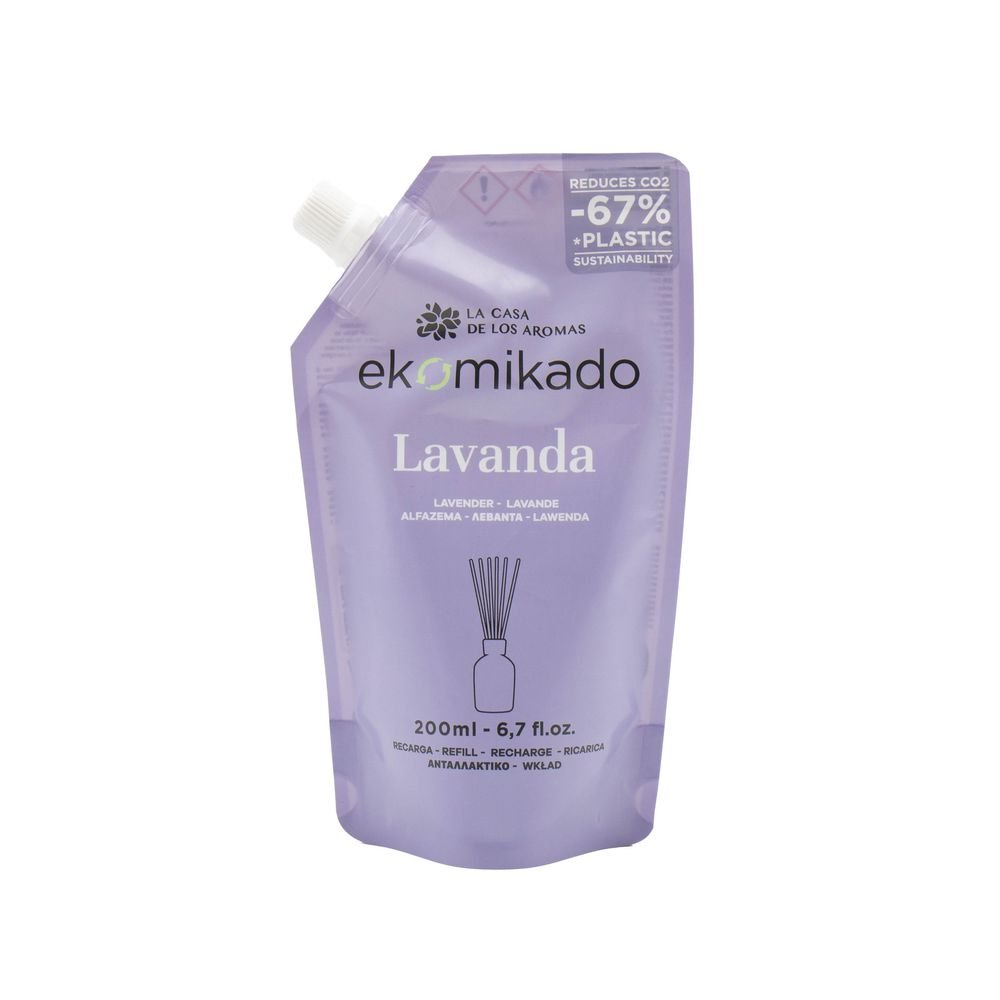 EKOMIKADO LAVANDA 200ML RECARGA MIKADO | CASA AROMAS/FLOR DE MAYO | ENVASE 10 UDS. UNIDAD | 8428390063283 Imagen principal del producto