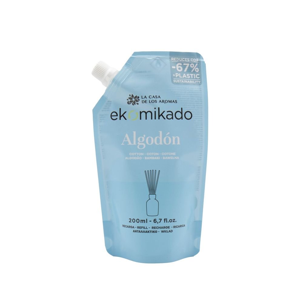 EKOMIKADO ALGODON 200ML RECARGA MIKADO | CASA AROMAS/FLOR DE MAYO | ENVASE 10 UDS. UNIDAD | 8428390063290 Imagen principal del producto