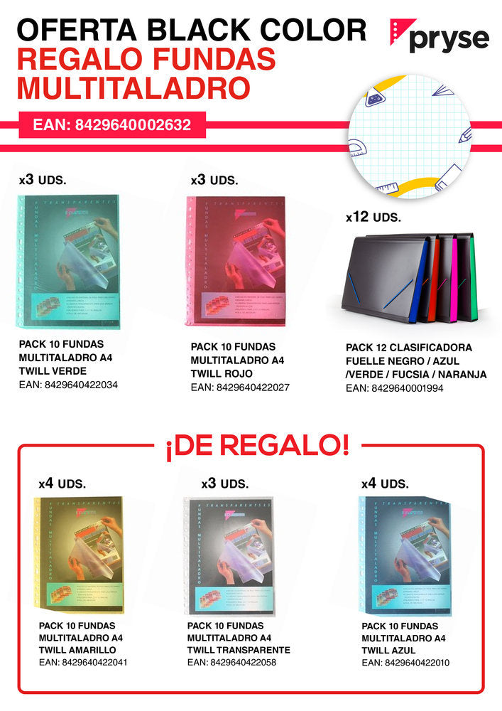 LOTE BLACK COLOR CARPETAS FUELLE Y FUNDAS | 1 UNIDADES | (PRYSE, S,A,)