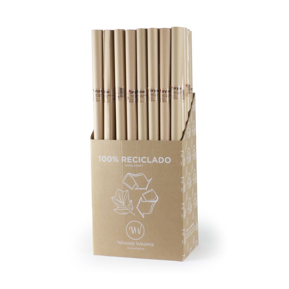 Expositor 50 Rollos Papel Regalo 70x200 Papel Kraft Reciclado WONDER WRAPPER Imagen principal del producto