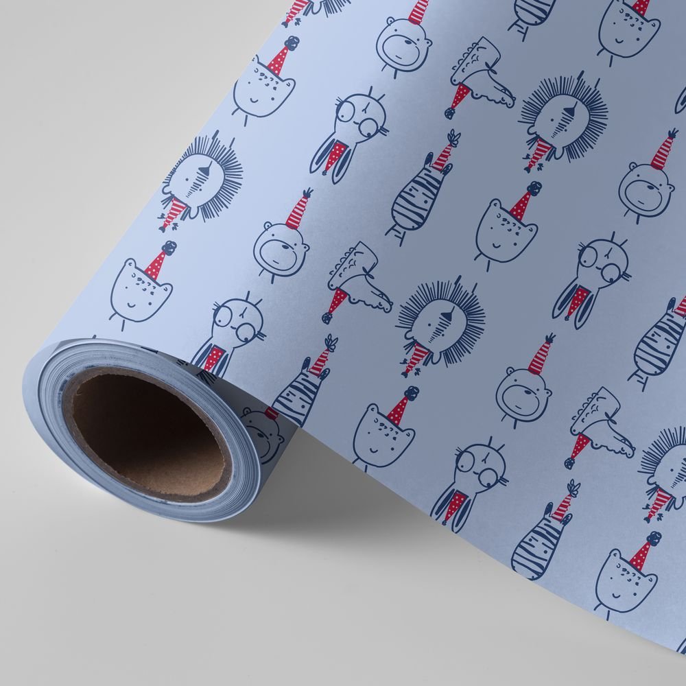 Papel regalo bobina infantil fauna fiestera azul WONDER WRAPPER