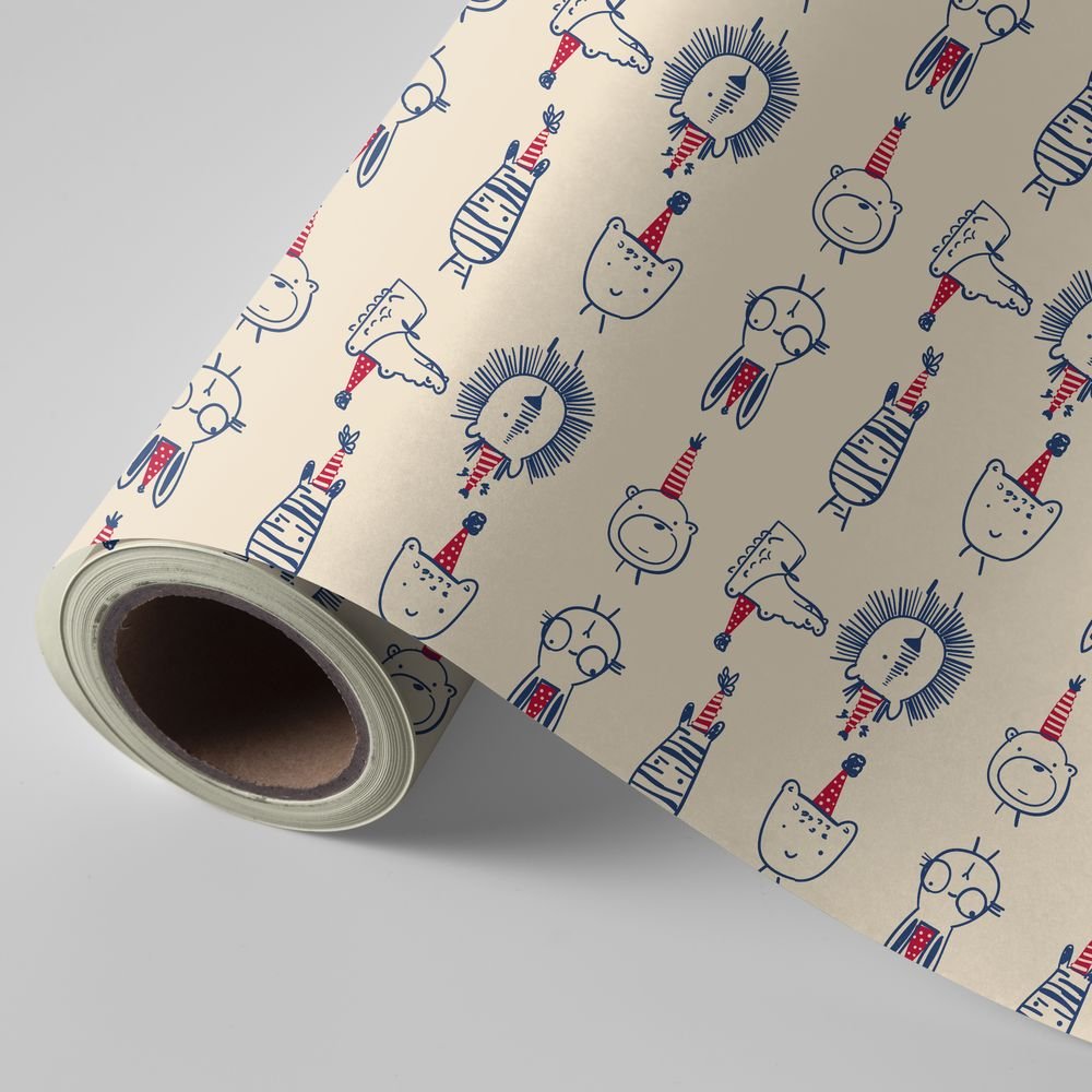 Papel regalo bobina infantil fauna fiestera crema WONDER WRAPPER Imagen principal del producto