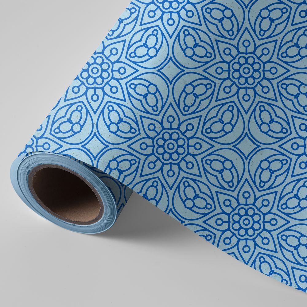 Papel regalo bobina 62 cm papel caña de azúcar mandala azul WONDER WRAPPER