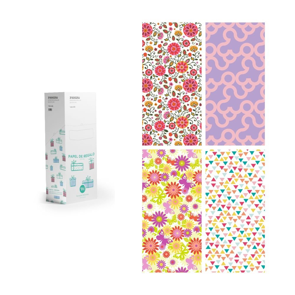 Expositor 50 rollos papel regalo 70x200 Wonder Wrapper