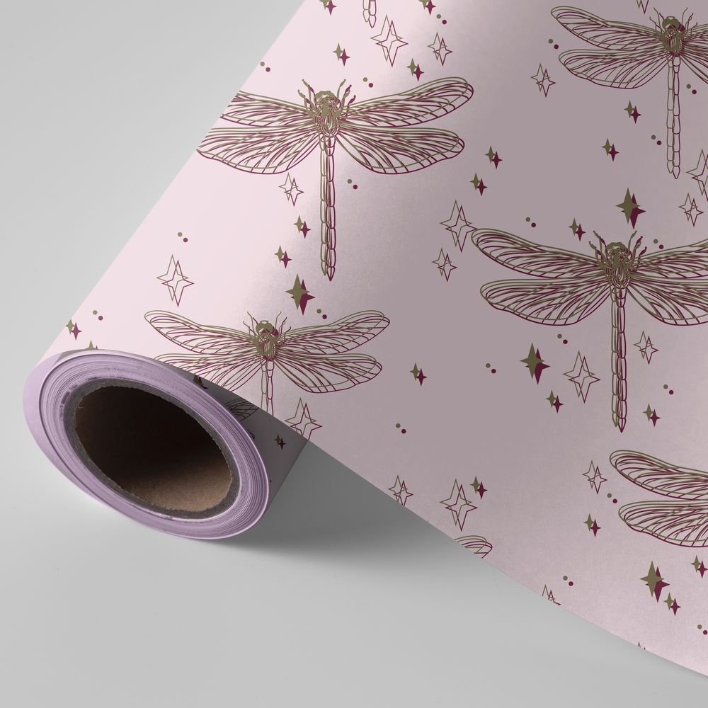 Papel regalo bobina 31 cm 2 kg libélulas rosa WONDER WRAPPER