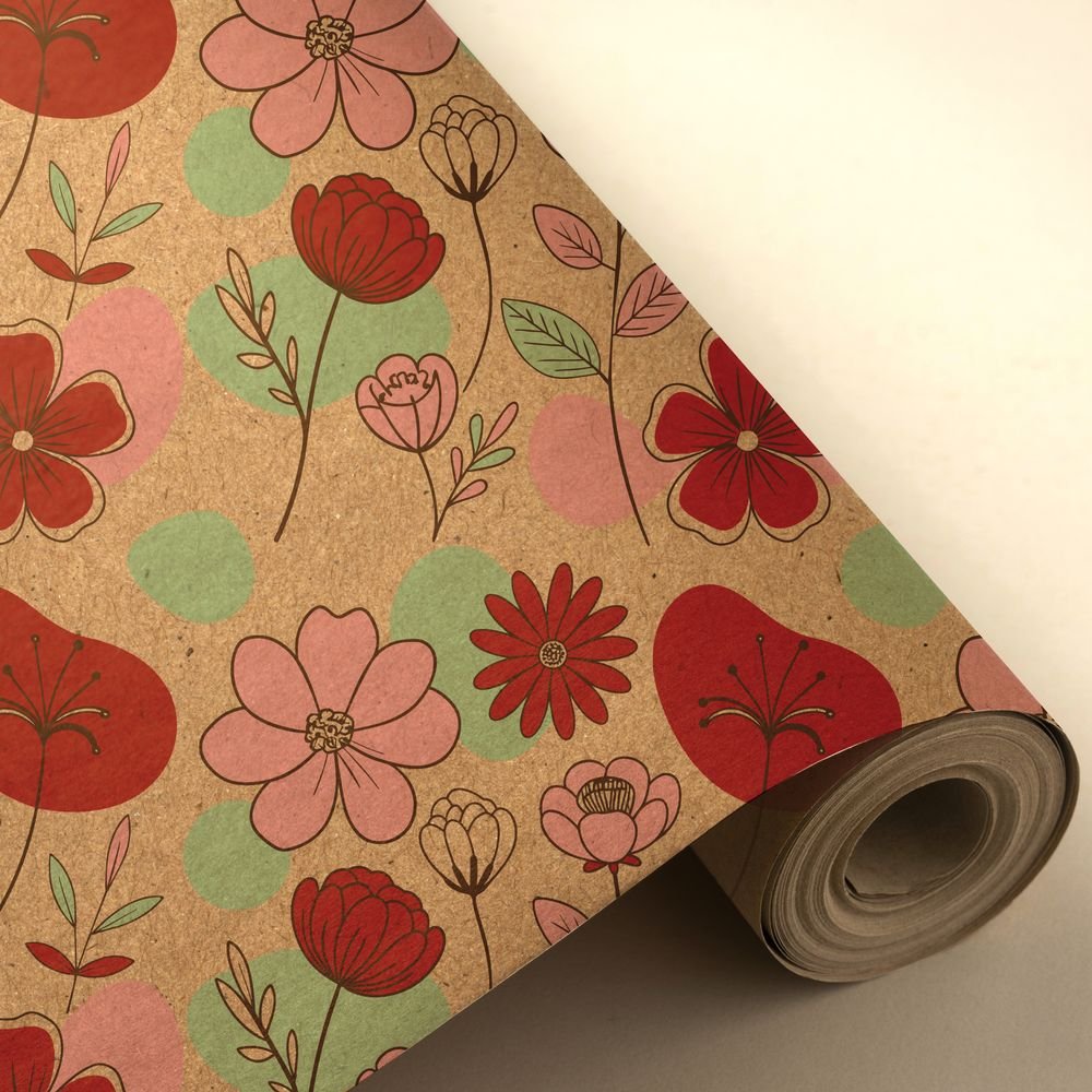 Papel regalo Bobina 62 cm Kraft Flores WONDER WRAPPER