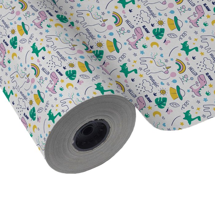 PAPEL REGALO BOBINA 62CM 4K INFANTIL DINOSARIOS Y UNICORNIO | WONDER WRAPPER | 1 UNIDAD | 8429640022746 Imagen principal del producto