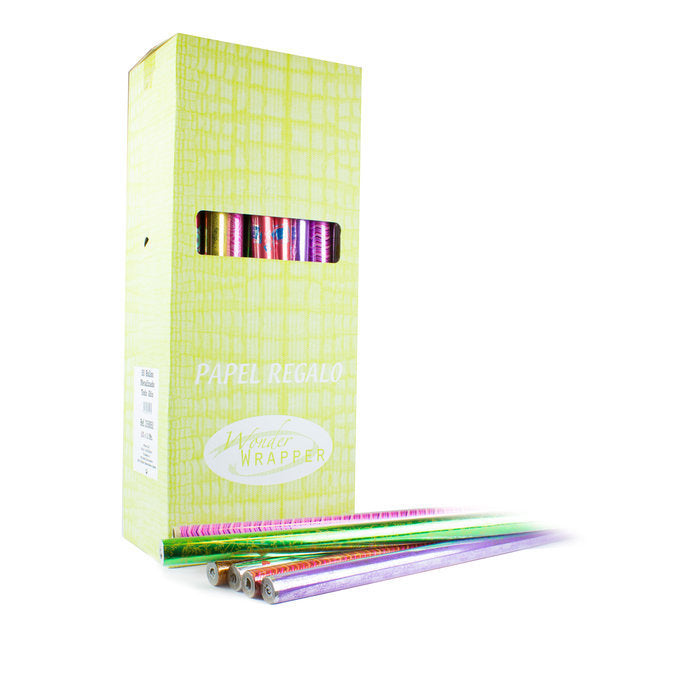 EXPOSITOR 50 ROLLOS PAPEL REGALO METALIZADO TODO AÑO | WONDER WRAPPER | ENVASE 50 UDS. UNIDAD | 8429640315275 Imagen principal del producto