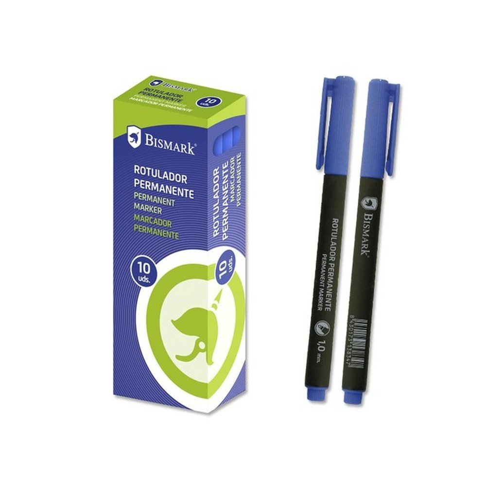 Rotulador permanente punta fina 0,6 mm azul BISMARK, pack 10