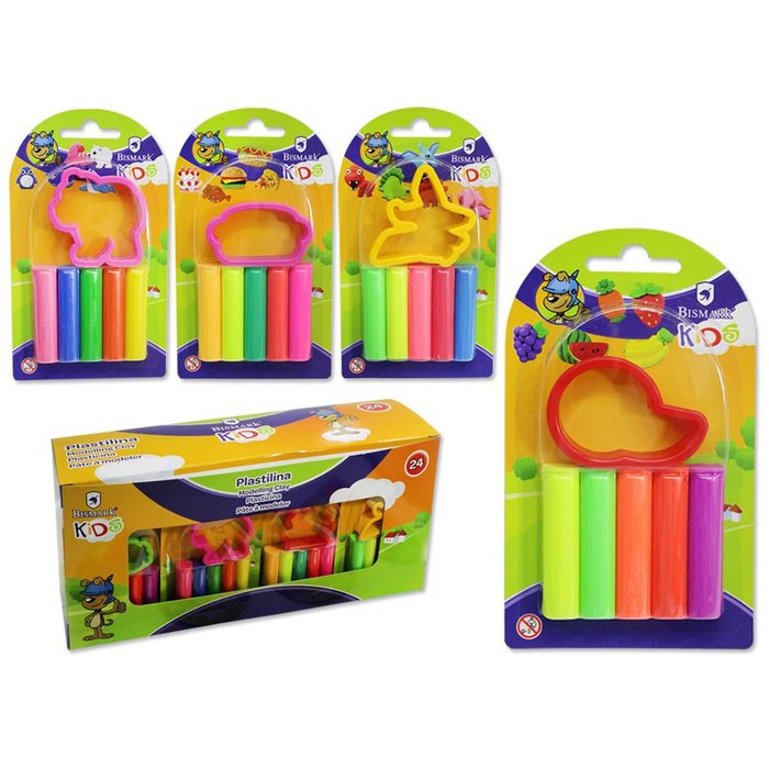 PLASTILINA BLISTER 5 COL CON 1 MOLDE MIX | 24 UNIDADES | (POESSA BISMARK BASICO)